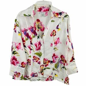 Harve Bernard white floral linen Blouse Medium